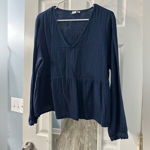 Gap Navy Blue Peplum Gauze Top size XL